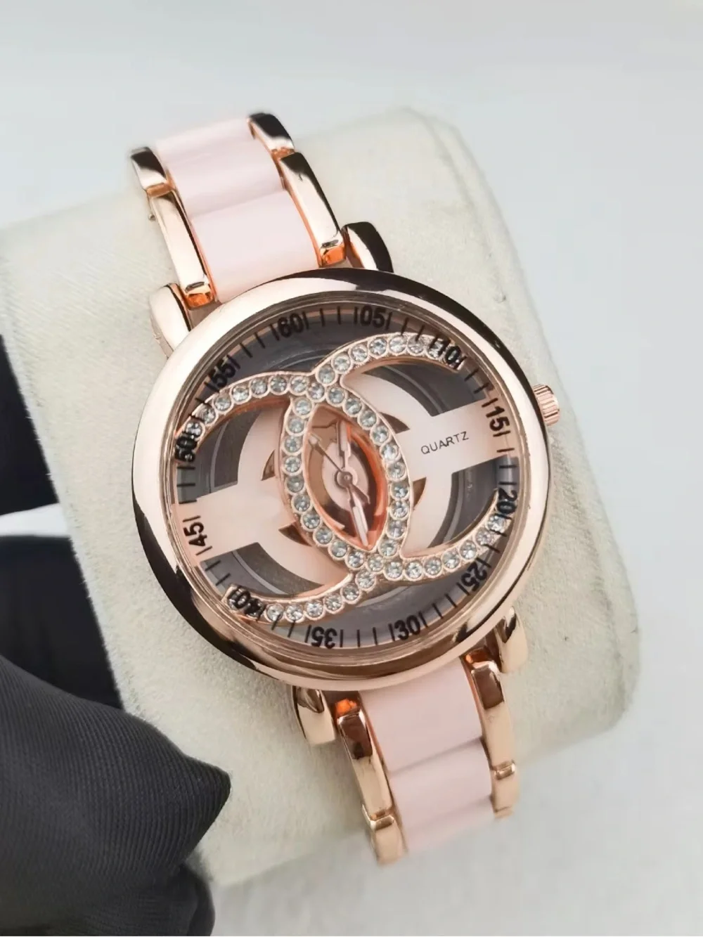 Designer inspired Rose Gold and Pink Crystal Accent Women's Fashion Watch